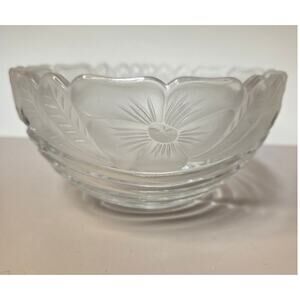 Block Floral Bowl 3.5"x6.75" Heavy Full Lead Crystal. Clear and Frosted. Poland